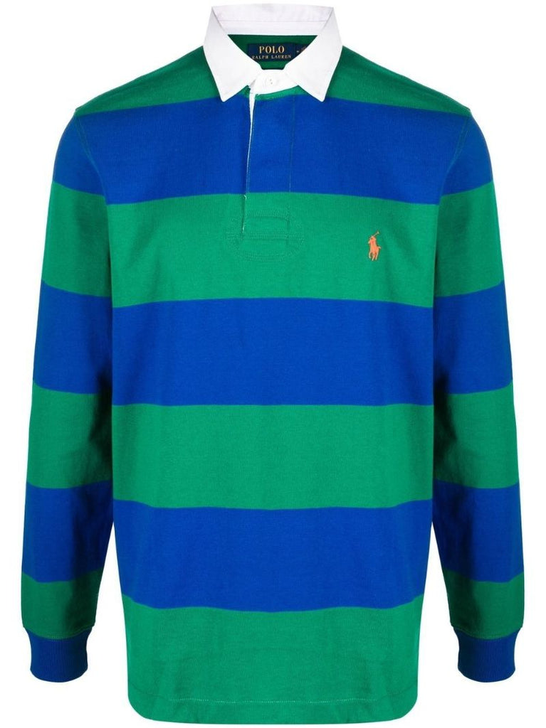 Blue Striped Logo Embroidered Polo Shirt