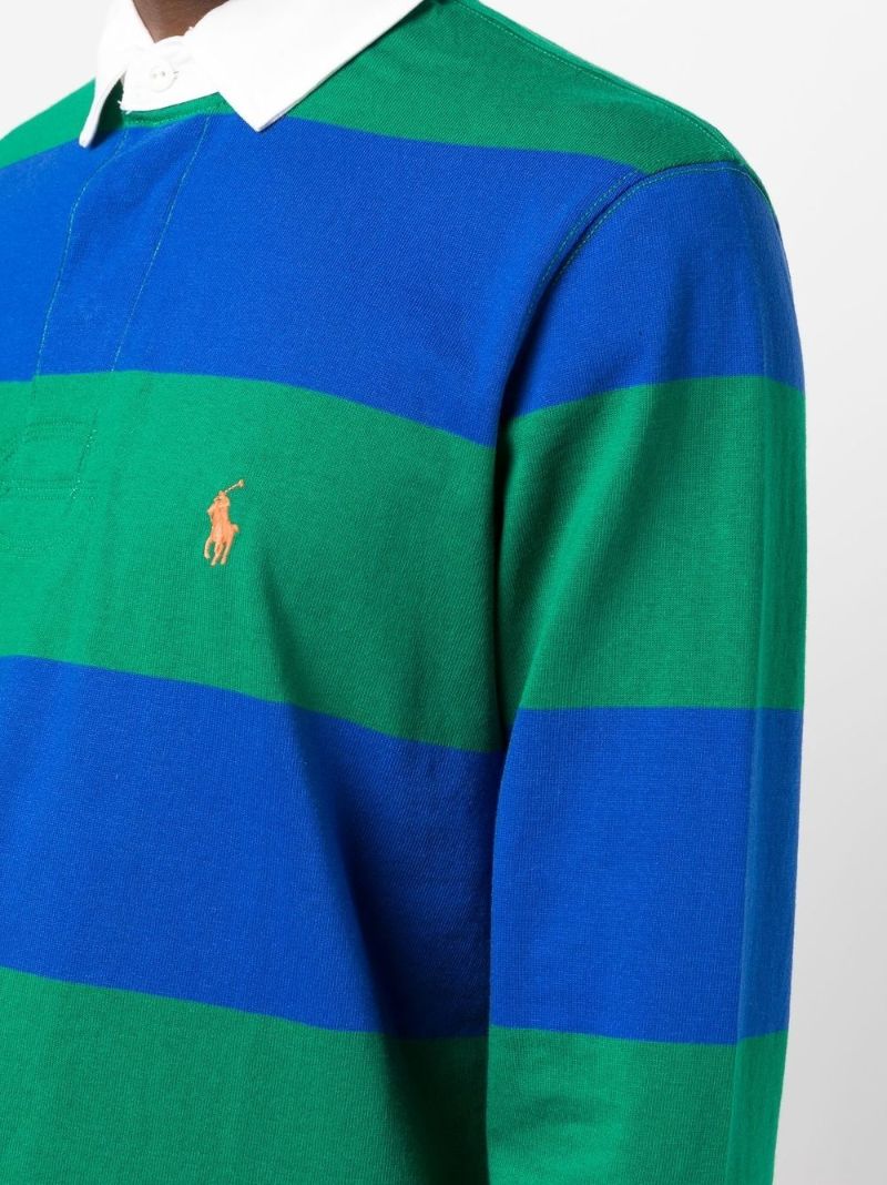 Blue Striped Logo Embroidered Polo Shirt