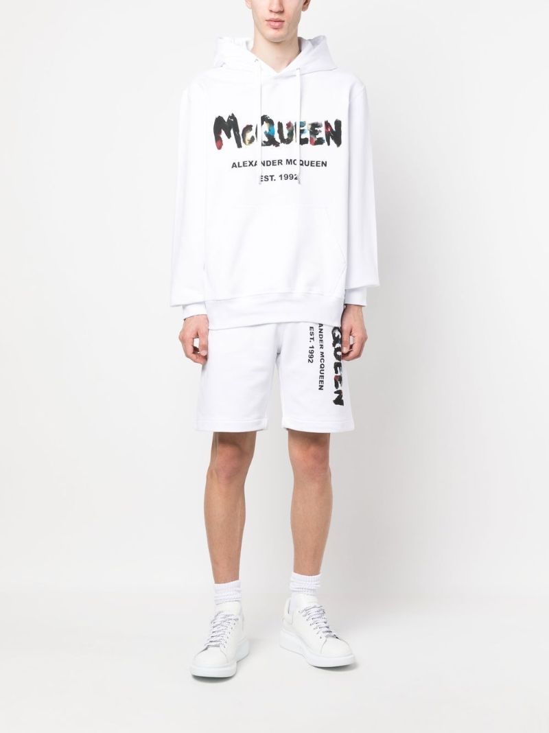 White Graffiti Print Cotton Hoodie