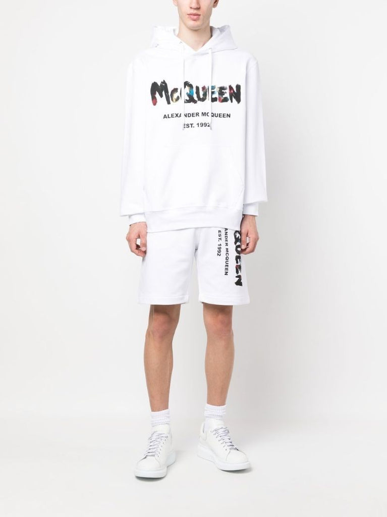 White Graffiti Print Cotton Hoodie