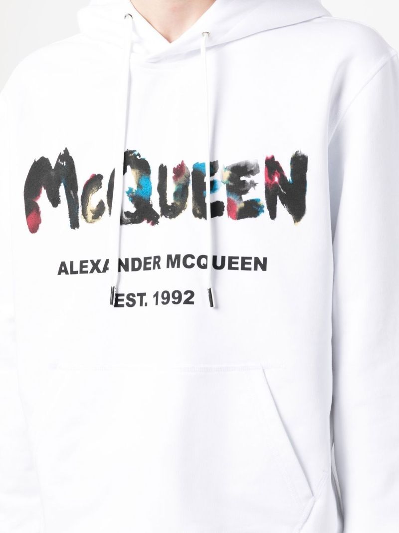 White Graffiti Print Cotton Hoodie