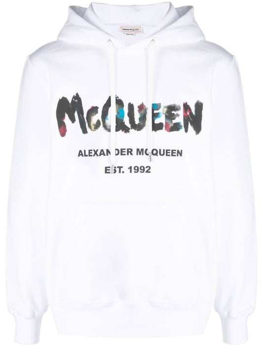 White Graffiti Print Cotton Hoodie