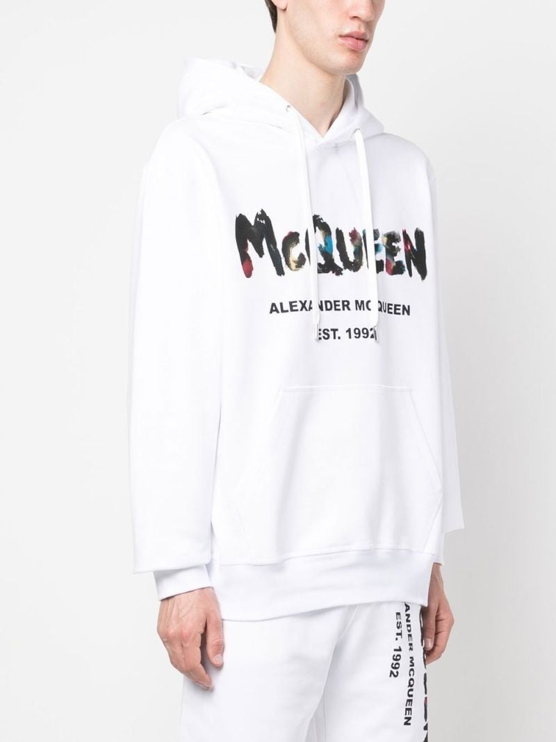 White Graffiti Print Cotton Hoodie