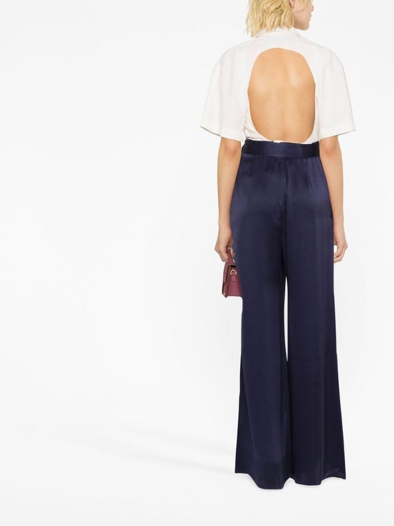 Blue Belted Silk Wide Leg Trousers