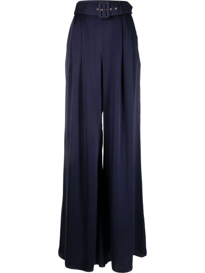 Blue Belted Silk Wide Leg Trousers