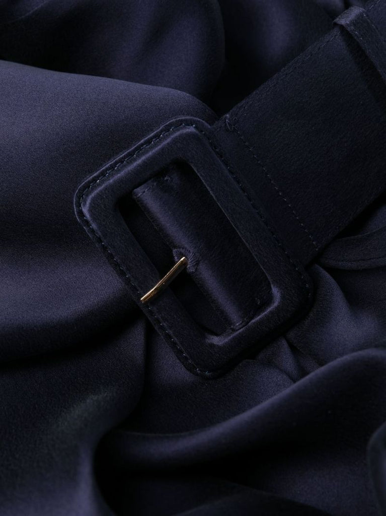 Blue Belted Silk Wide Leg Trousers