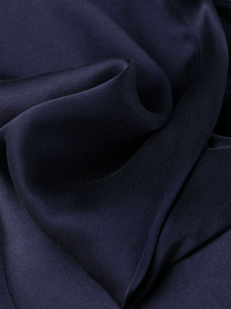 Blue Belted Silk Wide Leg Trousers
