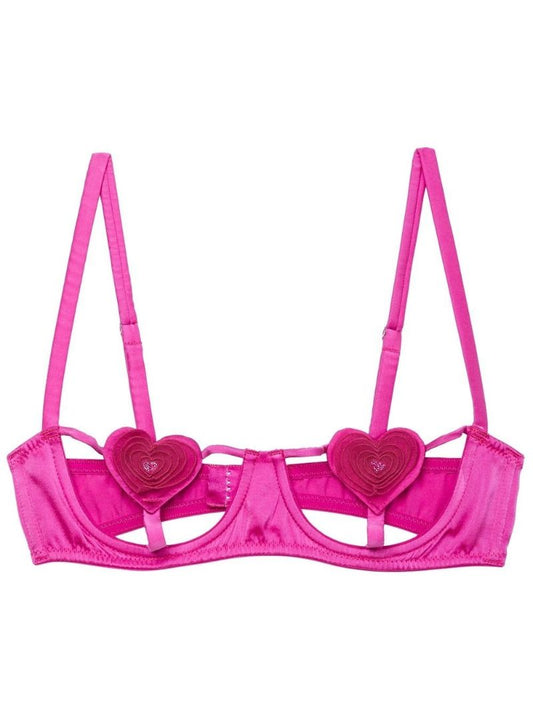 Ultra Pink Stretch Silk Novelty Heart Balconette Bra