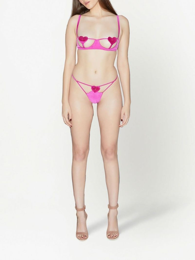 Ultra Pink Stretch Silk Novelty Heart Balconette Bra