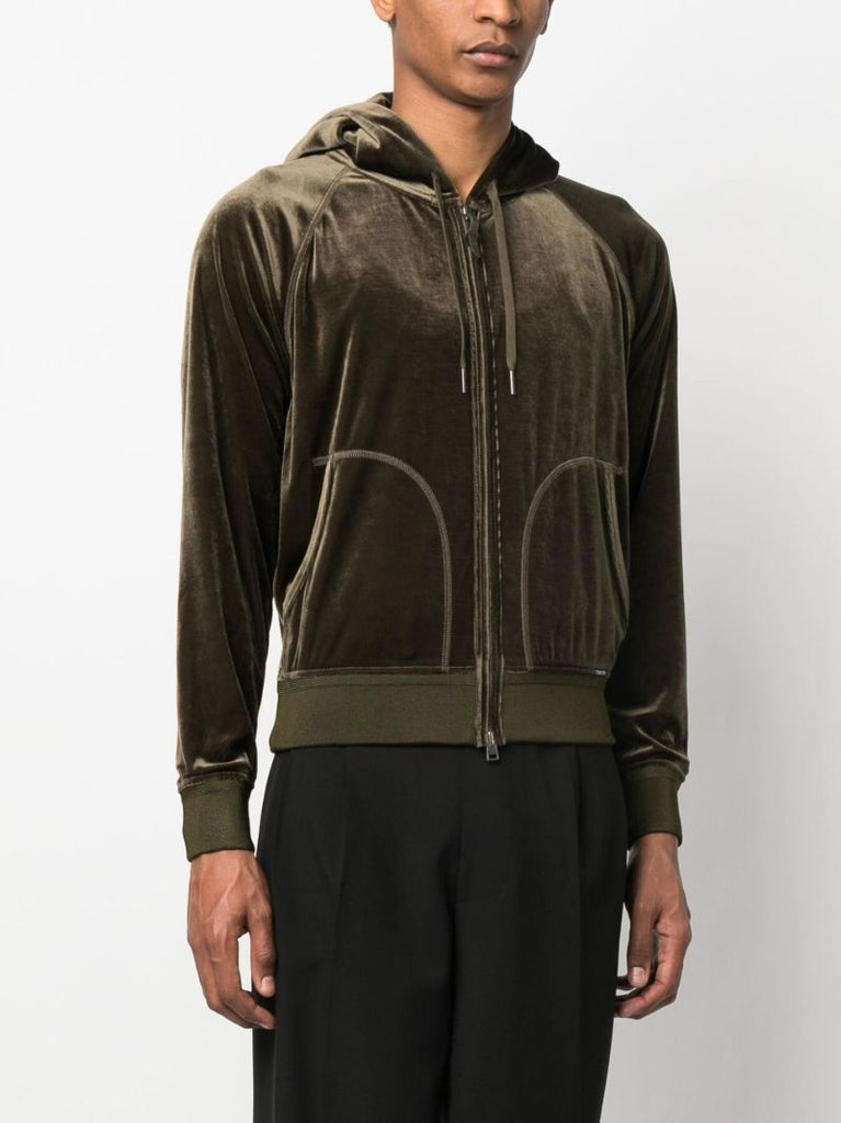 Brown Velour Hooded Track Jacket