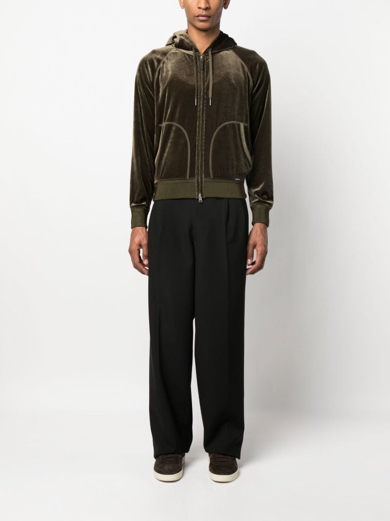 Brown Velour Hooded Track Jacket
