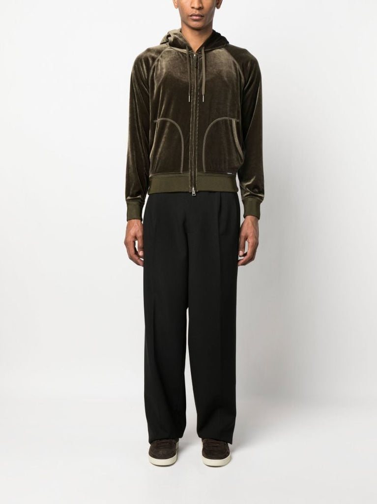 Brown Velour Hooded Track Jacket