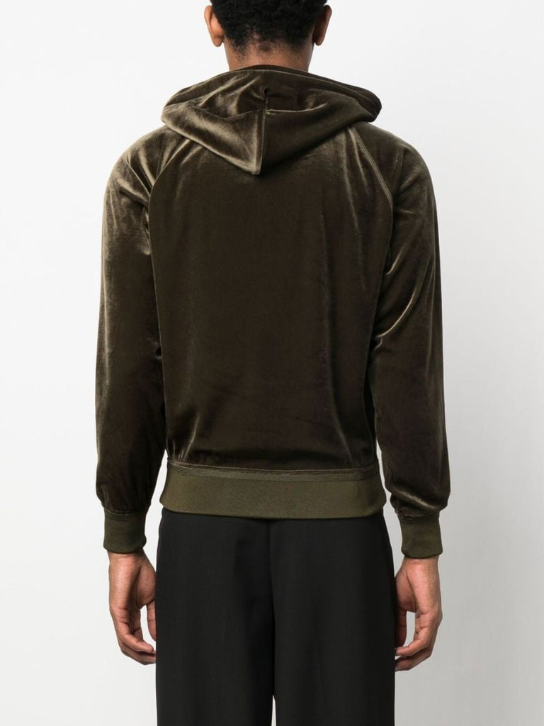 Brown Velour Hooded Track Jacket