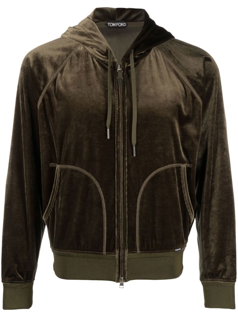 Brown Velour Hooded Track Jacket