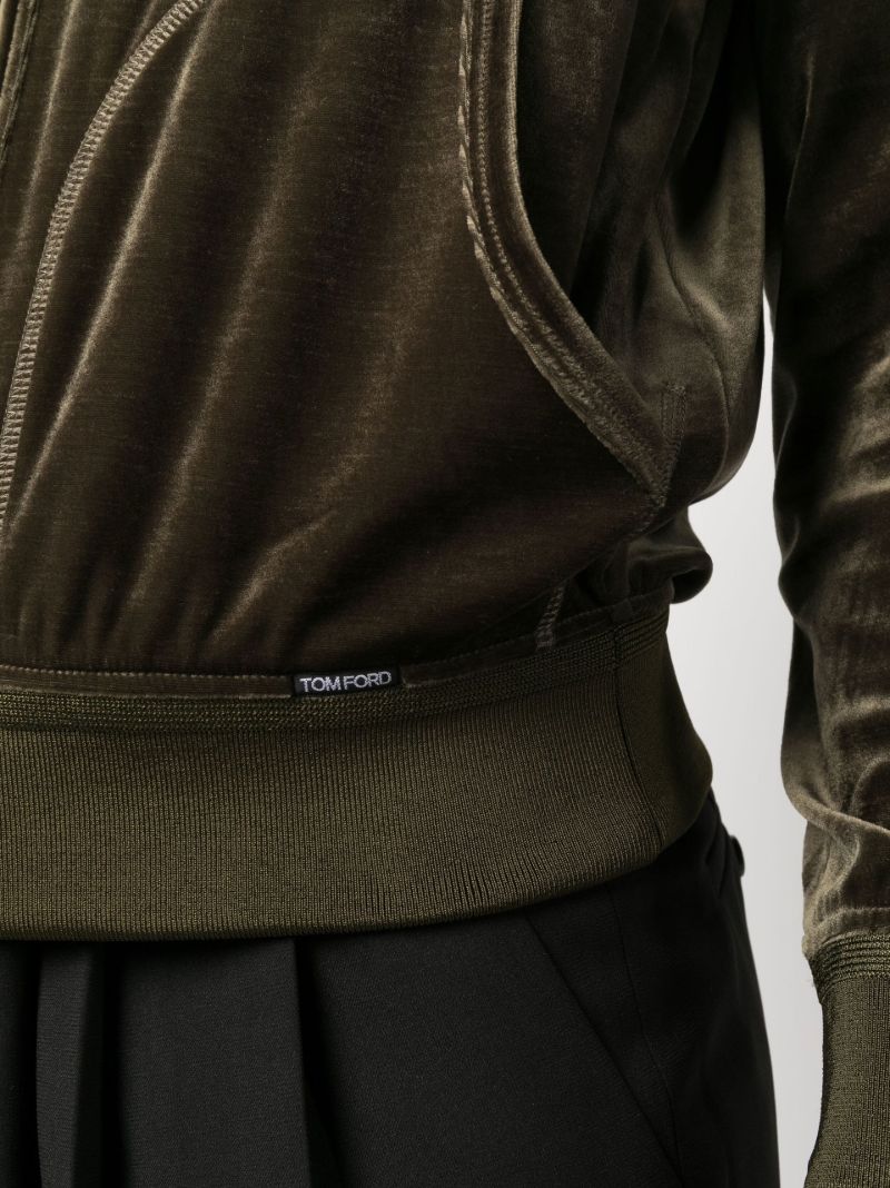 Brown Velour Hooded Track Jacket