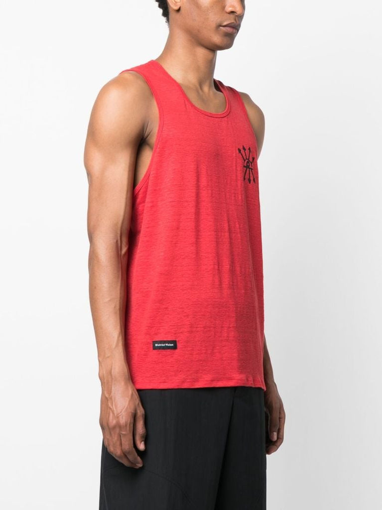 Red Motif Print Sleeveless Top