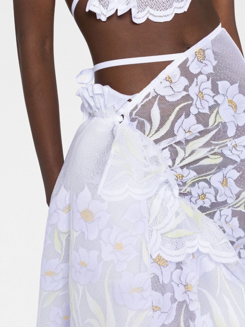 White Floral Asymmetric Lace Skirt