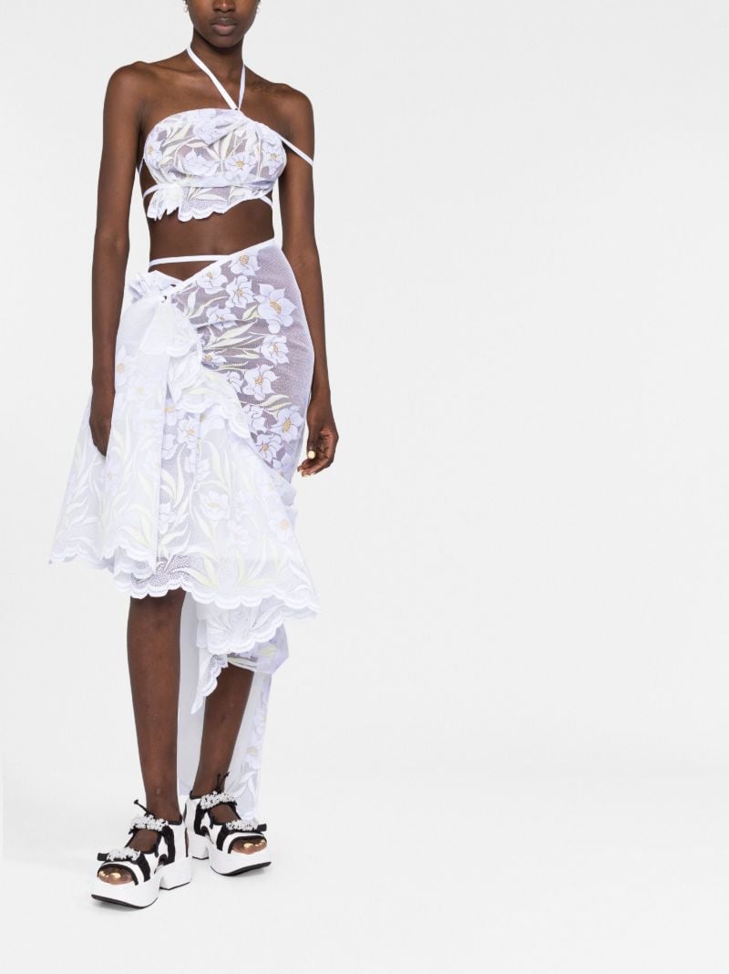 White Floral Asymmetric Lace Skirt