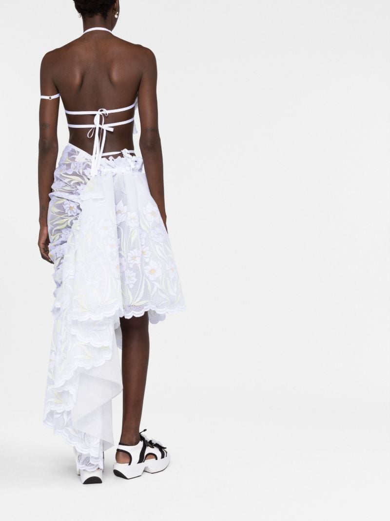 White Floral Asymmetric Lace Skirt