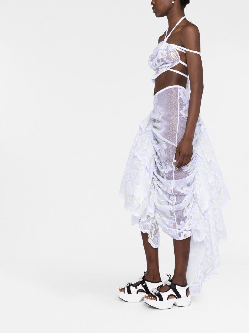 White Floral Asymmetric Lace Skirt