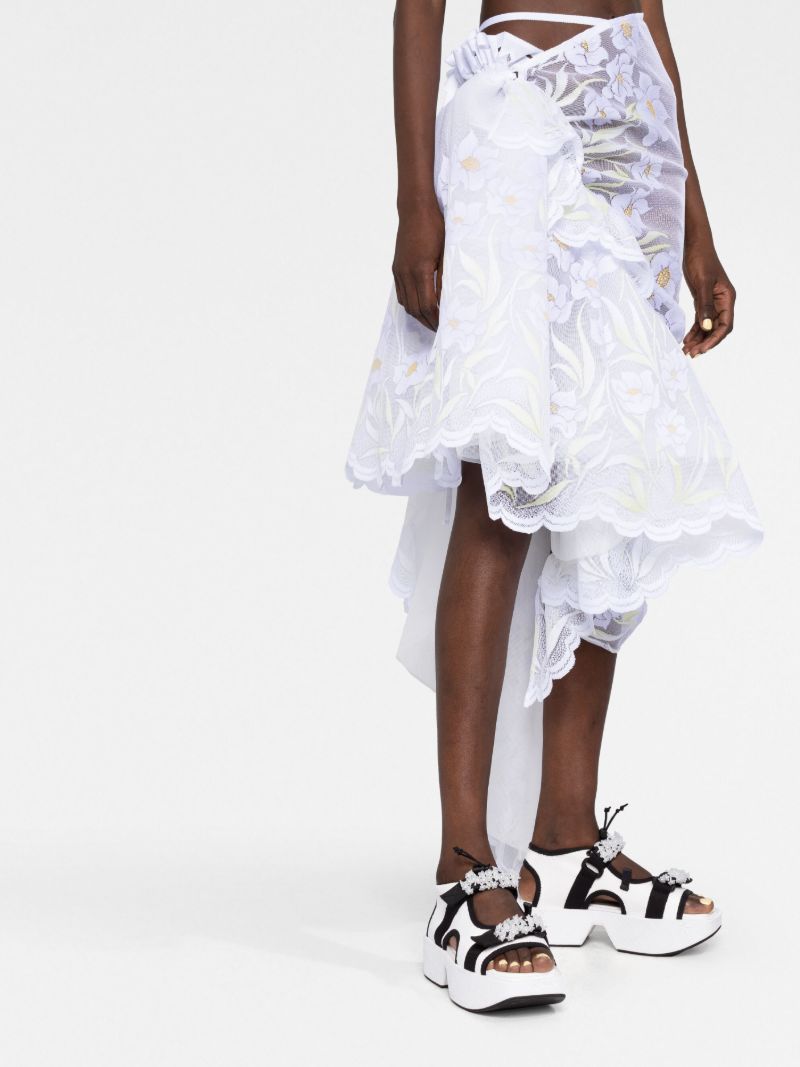 White Floral Asymmetric Lace Skirt