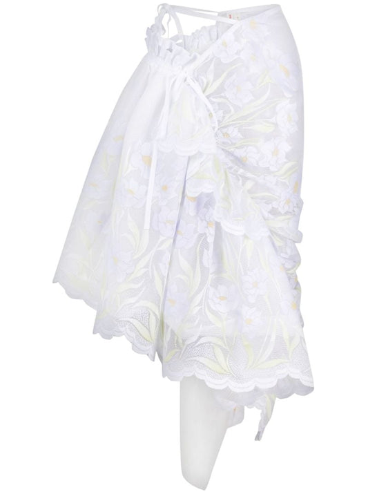 White Floral Asymmetric Lace Skirt