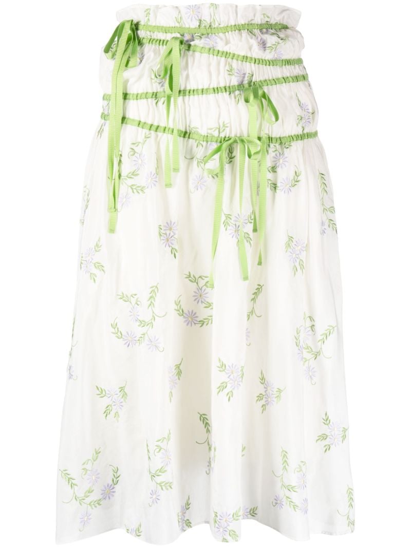 White Floral Embroidered Midi Skirt