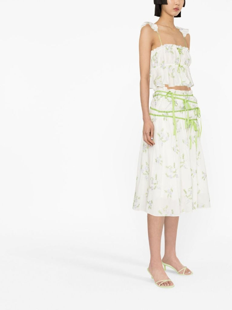 White Floral Embroidered Midi Skirt