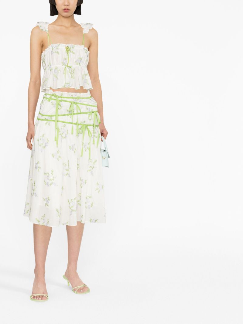 White Floral Embroidered Midi Skirt