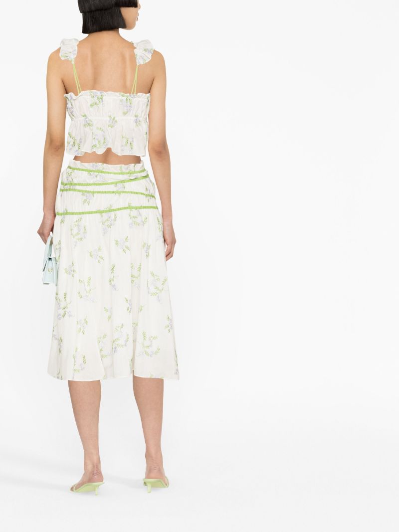White Floral Embroidered Midi Skirt