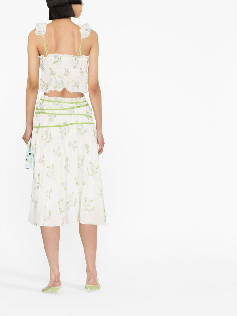 White Floral Embroidered Midi Skirt