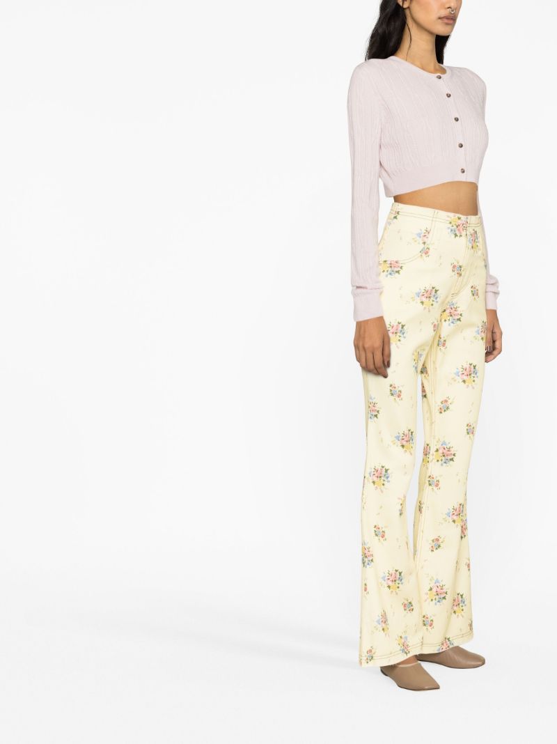 Yellow Floral Print Flared Jeans