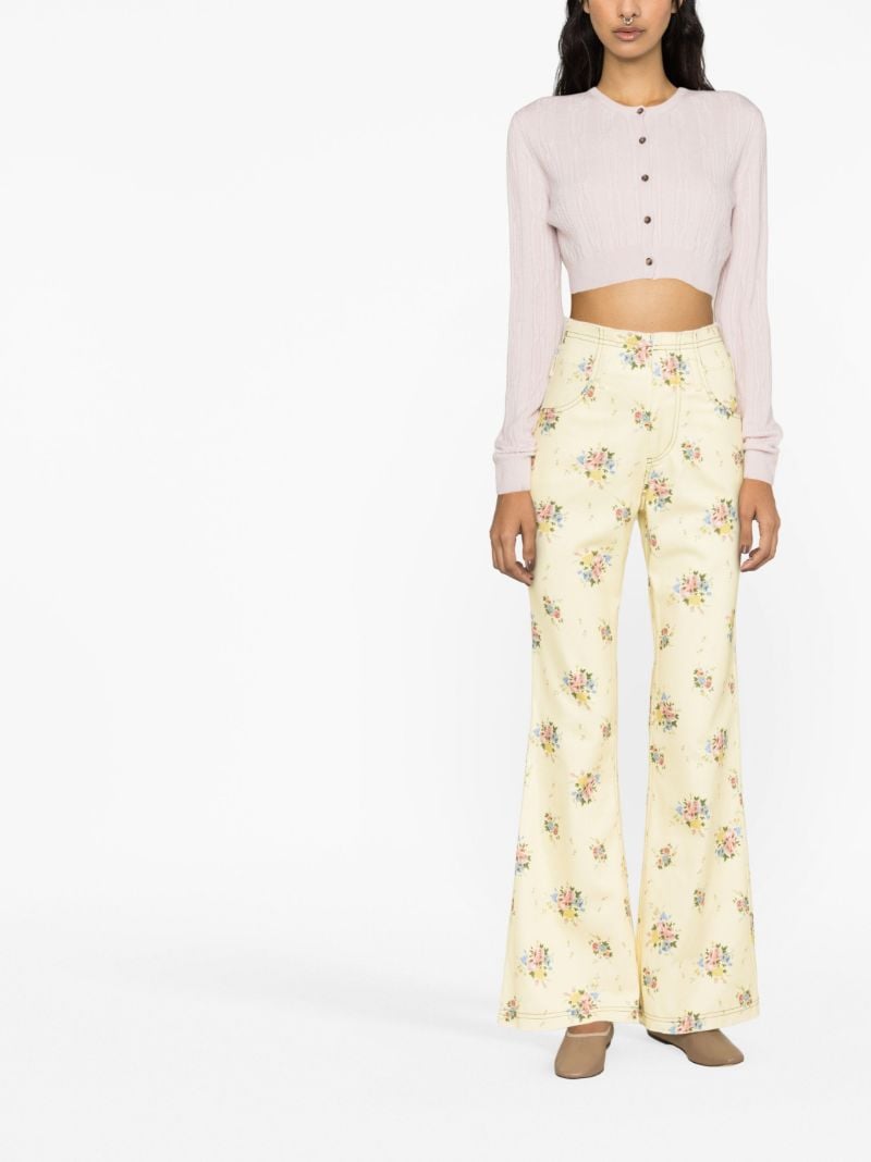 Yellow Floral Print Flared Jeans