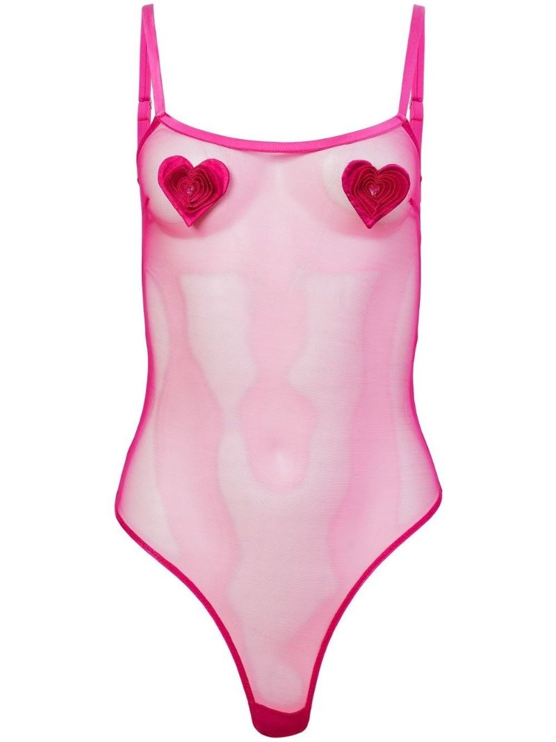 Ultra Pink Novelty Heart AppliquÃ_x0083_Â©e Stretch Bodysuit