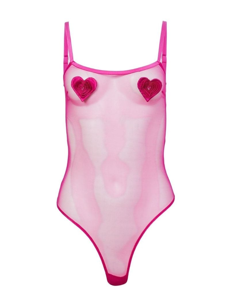 Ultra Pink Novelty Heart AppliquÃ_x0083_Â©e Stretch Bodysuit