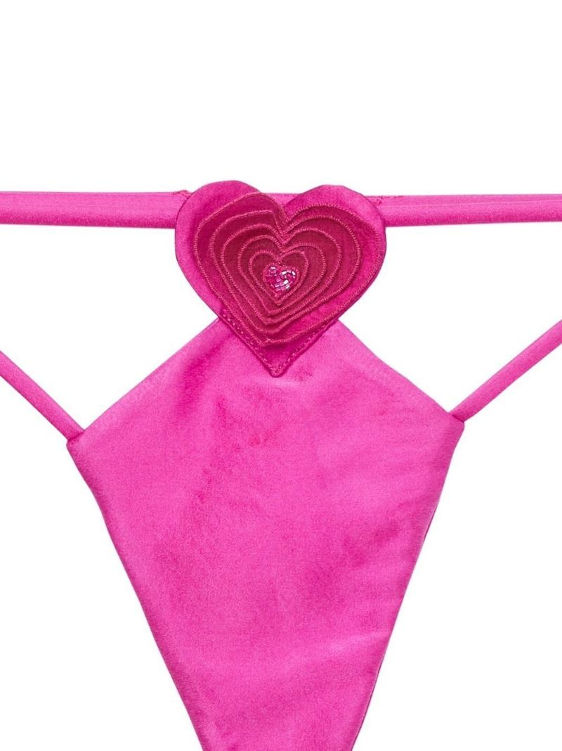 Ultra Pink Stretch Silk Novelty Heart V-string Thong