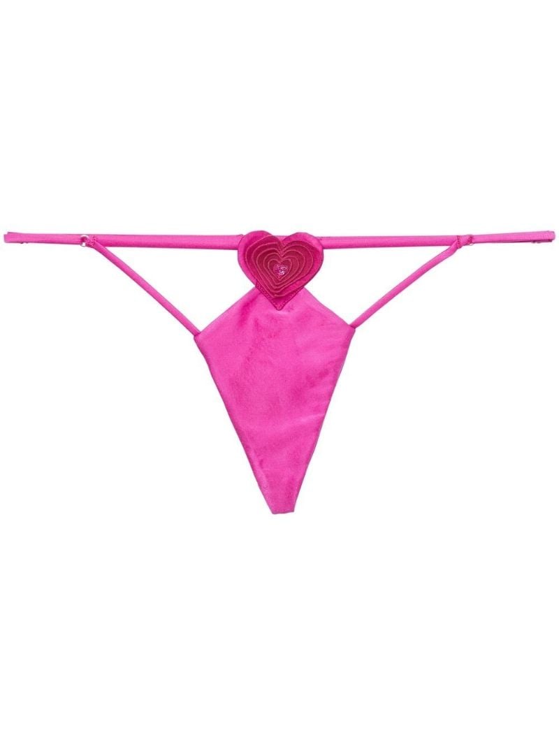 Ultra Pink Stretch Silk Novelty Heart V-string Thong