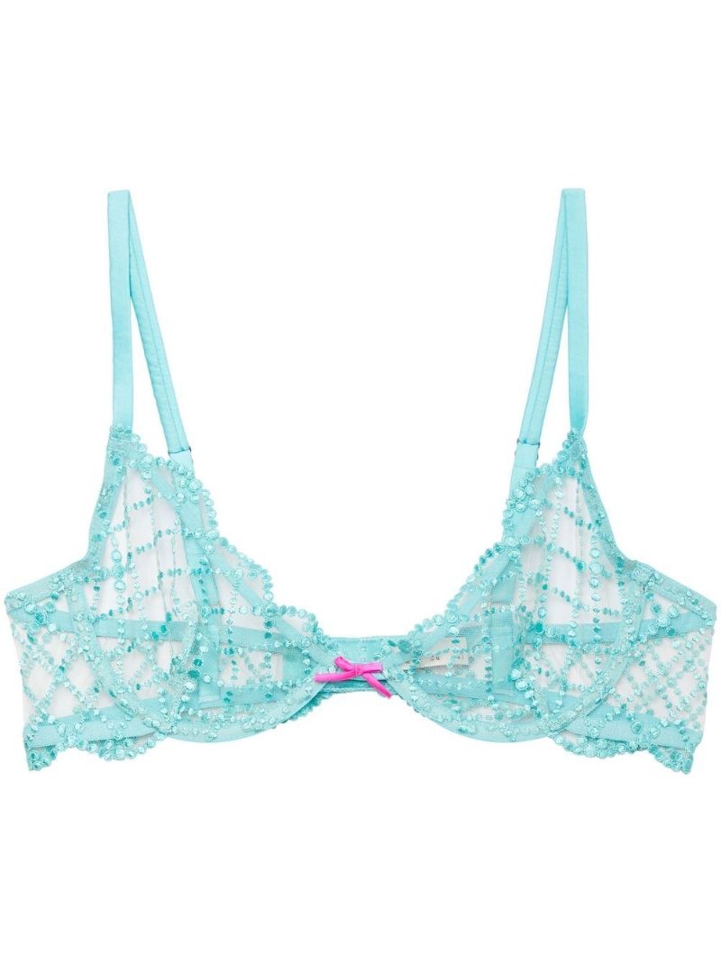 Blue Dotty Grid Silk Bra