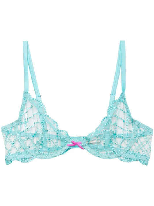 Blue Dotty Grid Silk Bra