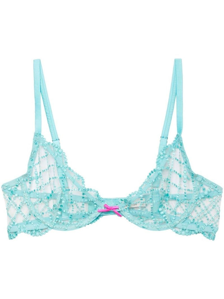 Blue Dotty Grid Silk Bra