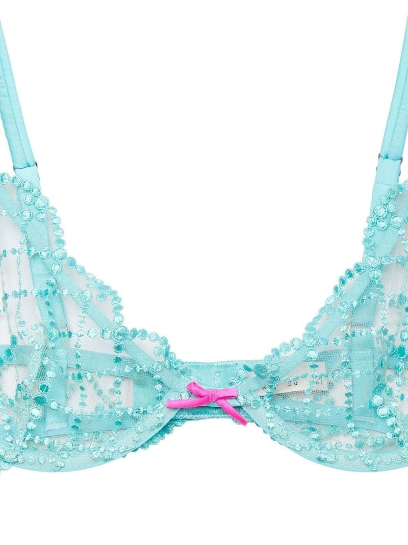 Blue Dotty Grid Silk Bra
