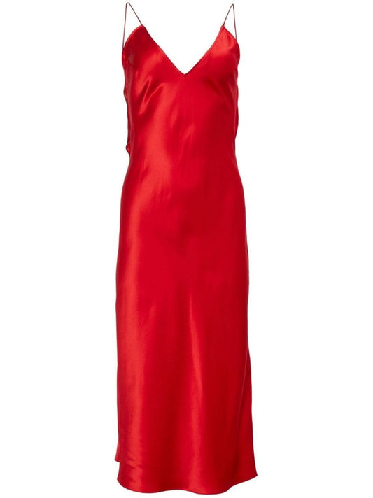 Red Stretch Silk Midi Camisole Dress
