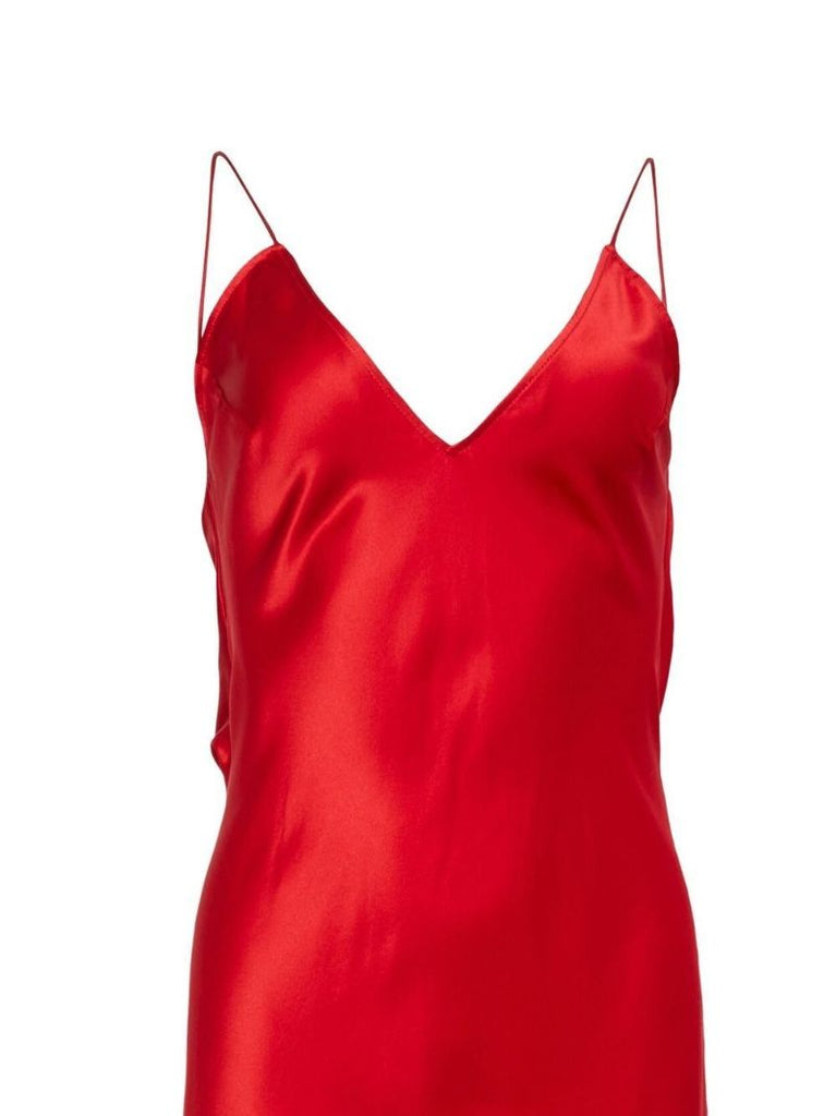 Red Stretch Silk Midi Camisole Dress