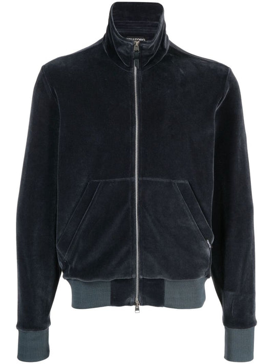 Blue Zip Up Velour Sweatshirt