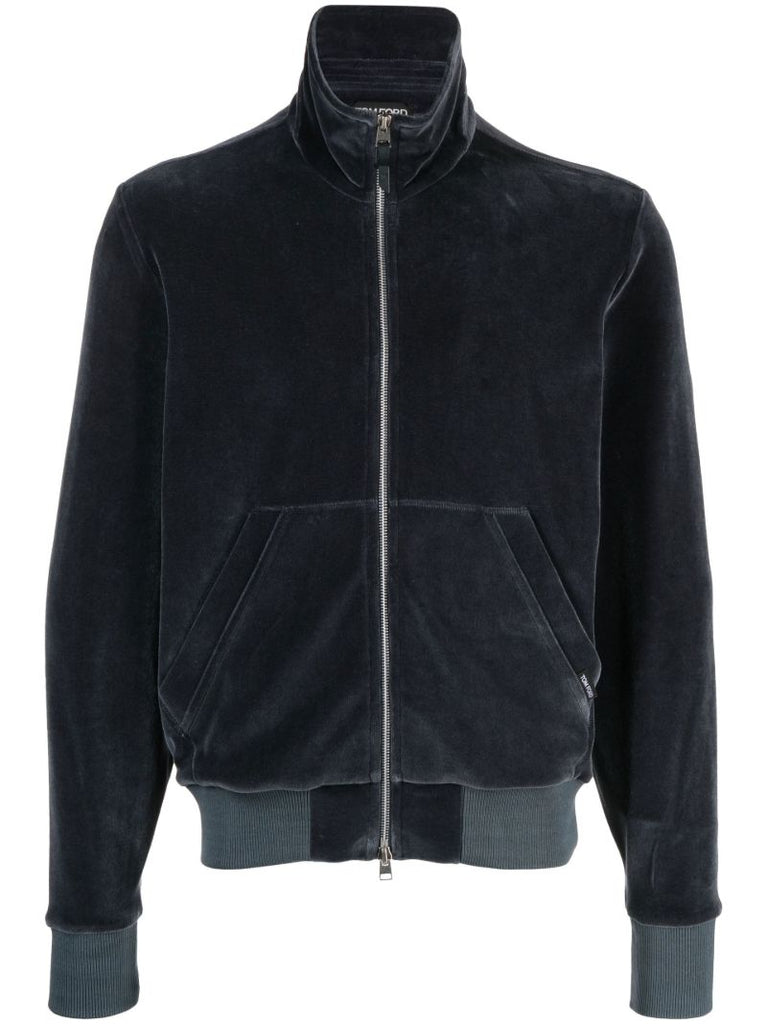 Blue Zip Up Velour Sweatshirt