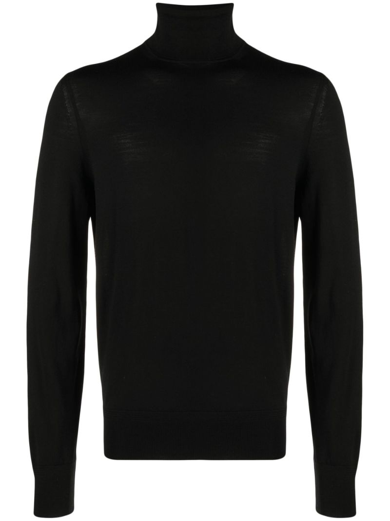 Black Roll Neck Wool Sweater