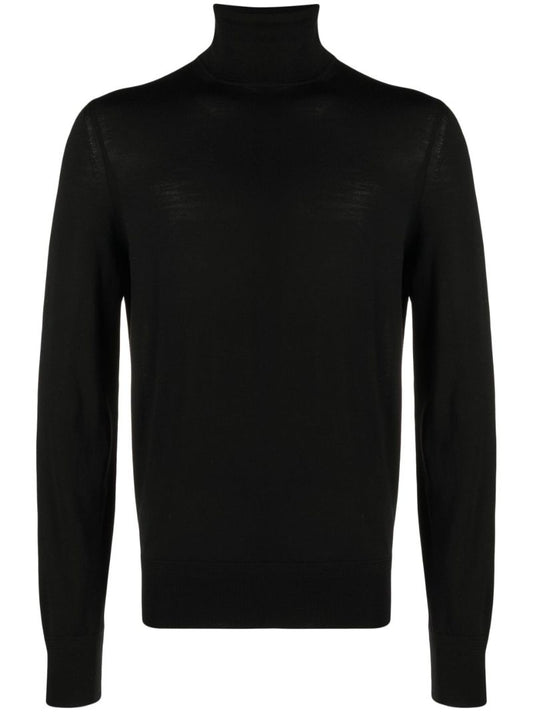 Black Roll Neck Wool Sweater