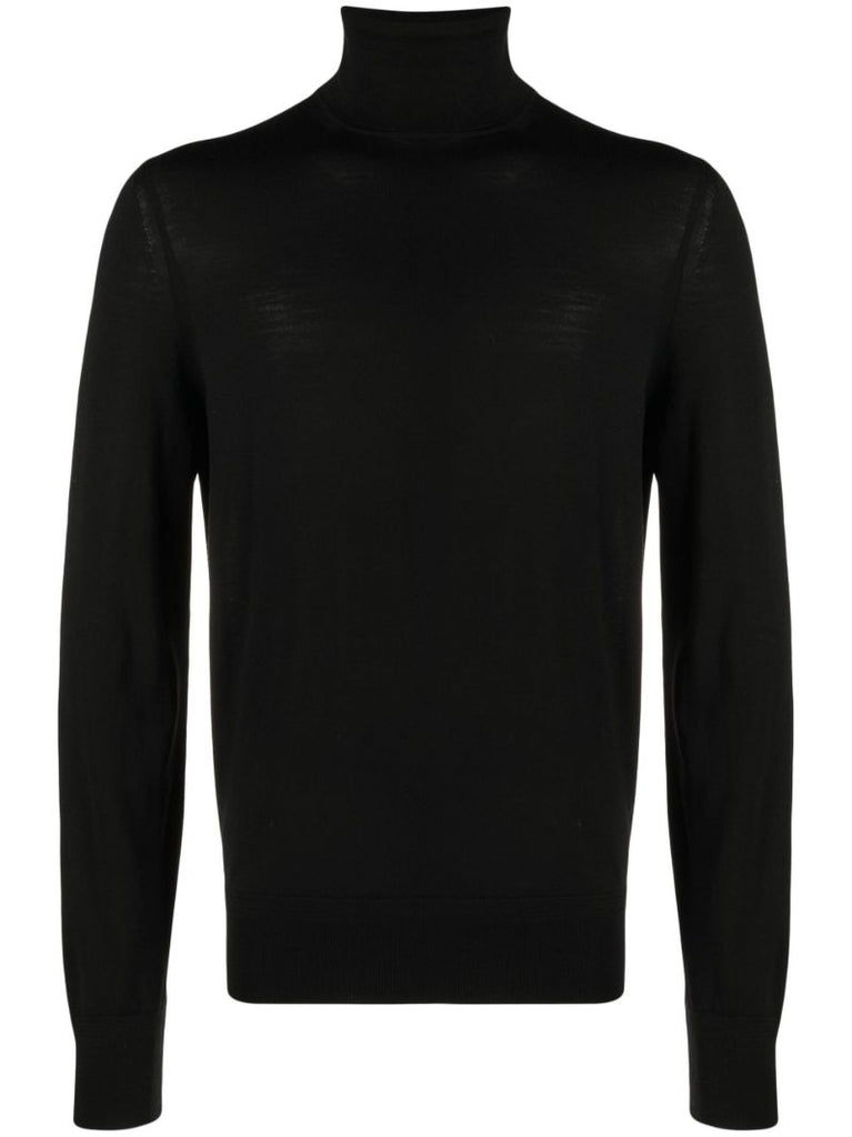 Black Roll Neck Wool Sweater