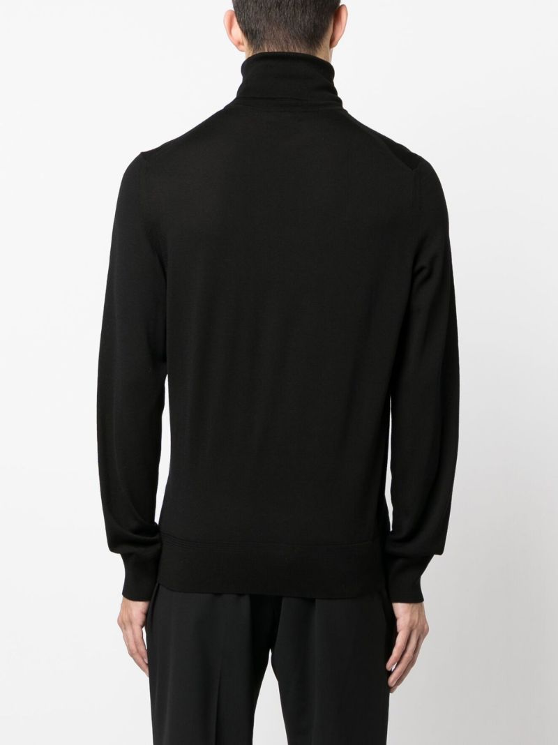Black Roll Neck Wool Sweater