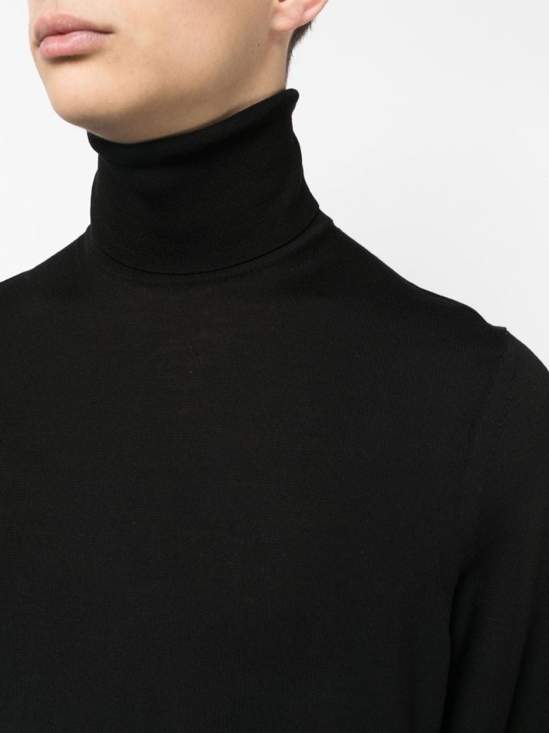 Black Roll Neck Wool Sweater